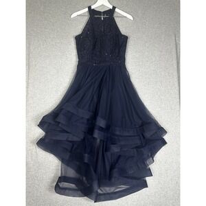 NWT $139 Speechless Dress Womens Junior Size 7 Navy Fit & Flare Hi Low Sequin